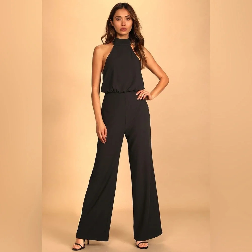 Lulus Moment for Life Black Halter Jumpsuit